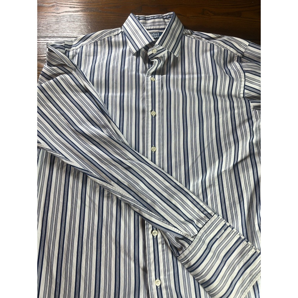 Polo Ralph Lauren Regent Classic Button Down Shirt 16 / 35 White Blue Striped